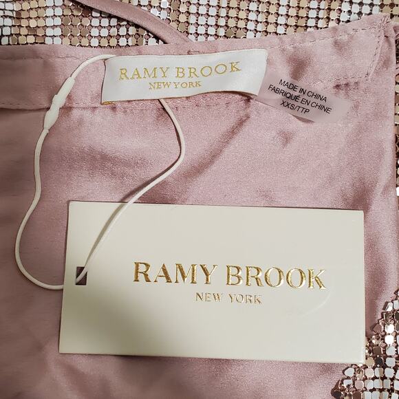 Ramy Brook Printed Rosa Halter Top XXS Metallic Chainmail Rose Gold Slinky New - Picture 11 of 14